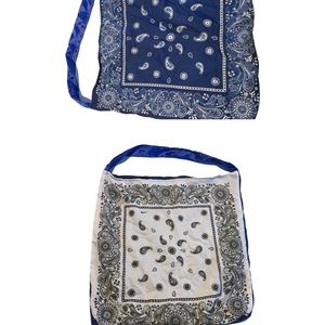 Half blue half white bandanna silk bag